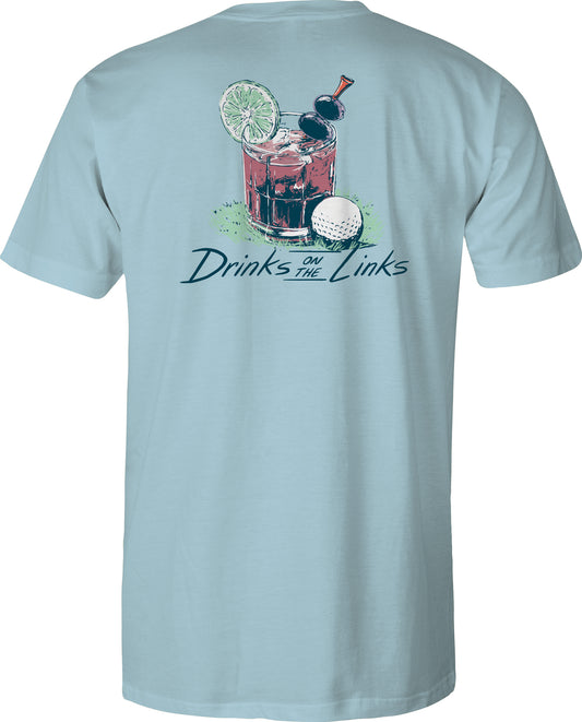 Men's Short Sleeve UV50 Performance - Drinks on the Links - Sky Blue