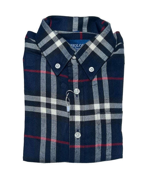 Bart -  Long Sleeve Flannel Shirt - Navy/White